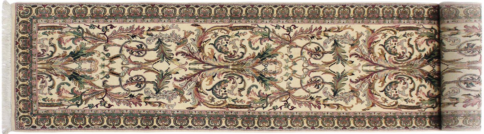 handmade Traditional Bhati Beige Green Hand Knotted RUNNER 100% WOOL area rug 3x12