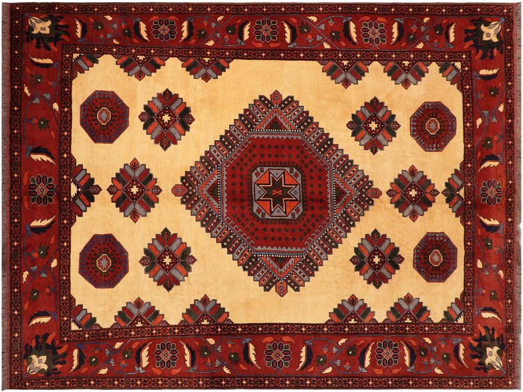 handmade Geometric Kargahi Beige Rust Hand Knotted RECTANGLE 100% WOOL area rug 10x13