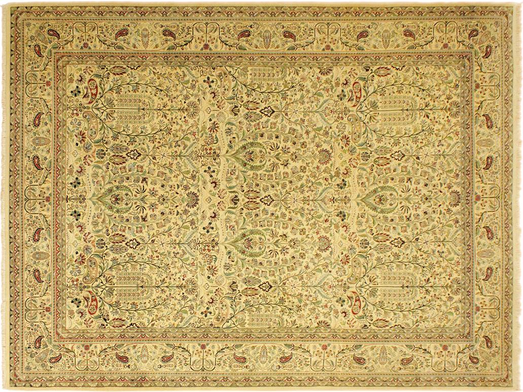 handmade Traditional  Ivory Green Hand Knotted RECTANGLE 100% WOOL area rug 9x14