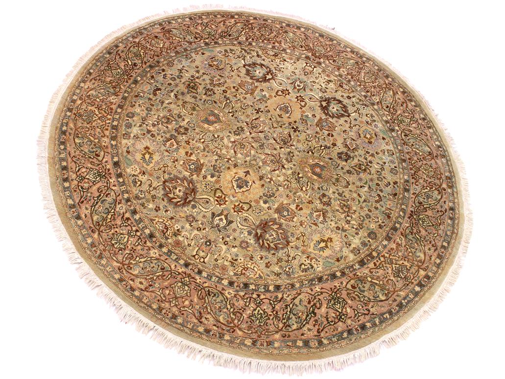 handmade Traditional Kashan Taupe Pink Hand Knotted ROUND 100% WOOL area rug 8x8