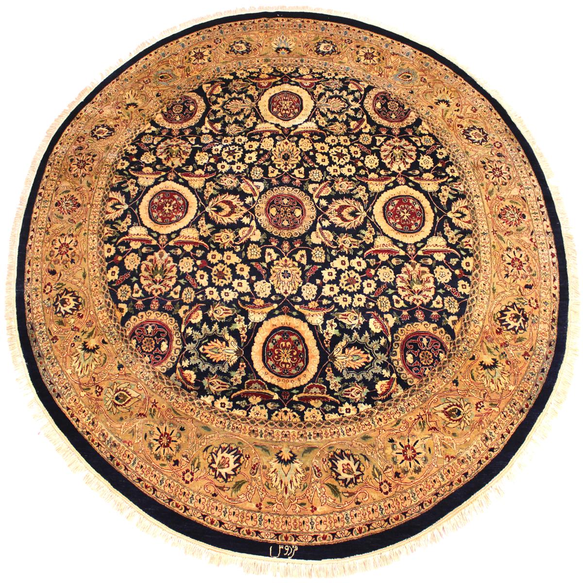 handmade Traditional Agra Tabriz Blue Tan Hand Knotted ROUND 100% WOOL area rug 8x8