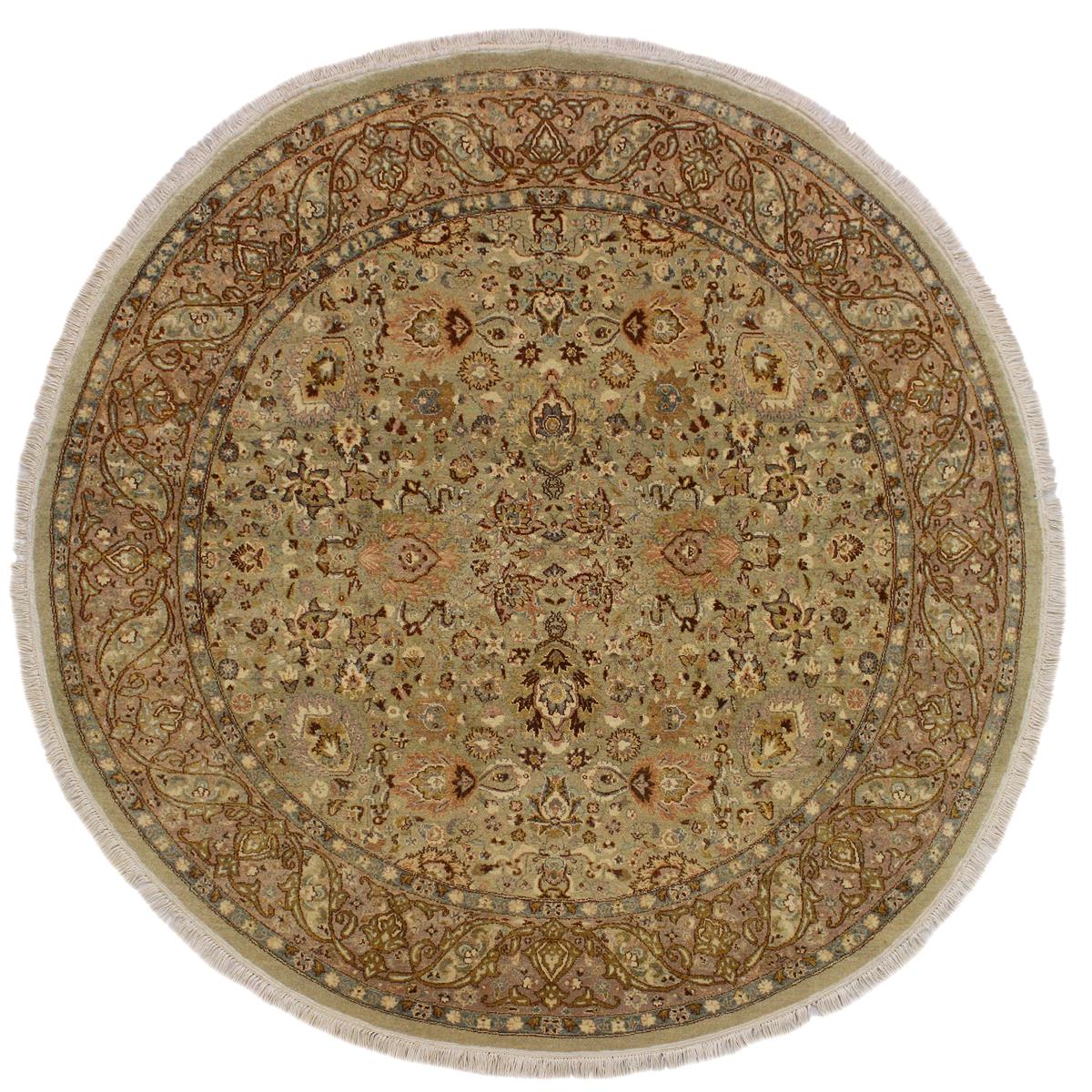 handmade Traditional Kashan Green Brown Hand Knotted ROUND 100% WOOL area rug 6x6