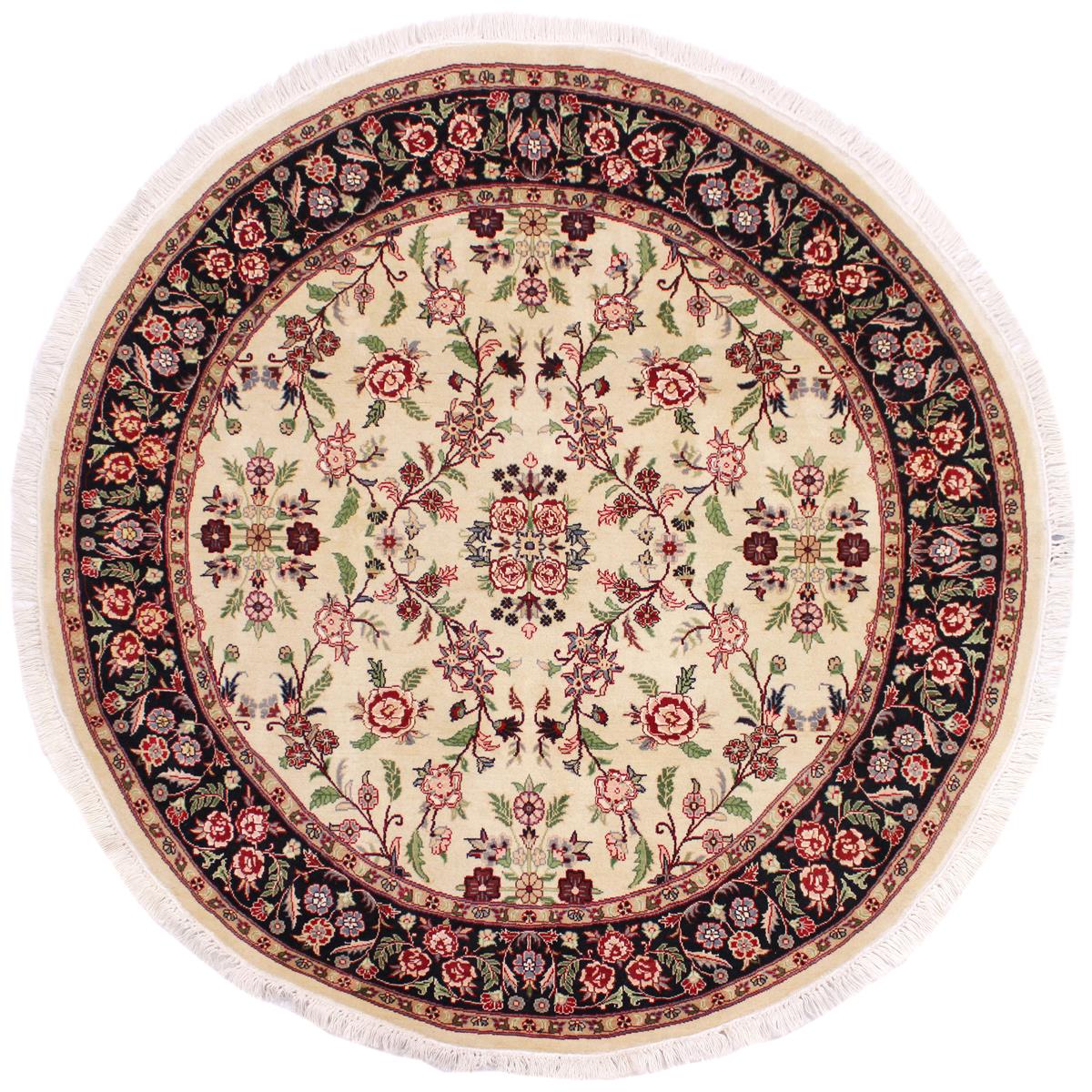 handmade Traditional Kashan Beige Black Hand Knotted ROUND 100% WOOL area rug 6x6