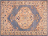 handmade Geometric Antique Blue Tan Hand Knotted RECTANGLE 100% WOOL area rug 6x9