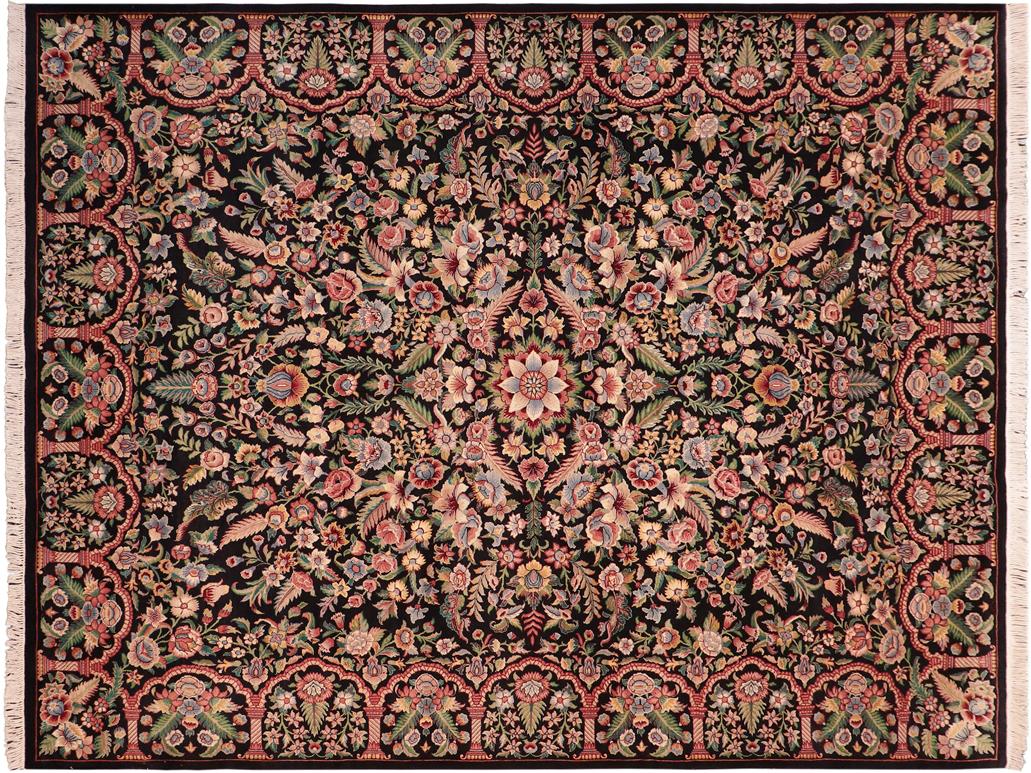 handmade Traditional Kashan Black Rust Hand Knotted RECTANGLE 100% WOOL area rug 8x10
