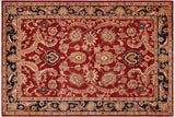 Oriental Ziegler Dia Red Blue Hand-Knotted Wool Rug - 6'2'' x 8'8''