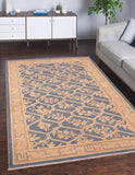 handmade Transitional Kafkaz Chobi Ziegler Blue Tan Hand Knotted RECTANGLE 100% WOOL area rug 6 x 9