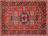 handmade Geometric Kargahi Rust Blue Hand Knotted RECTANGLE 100% WOOL area rug 6x9