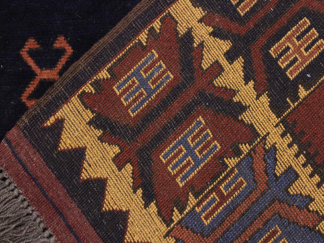 handmade Geometric Kargahi Blue Gold Hand Knotted RECTANGLE 100% WOOL area rug 6x10