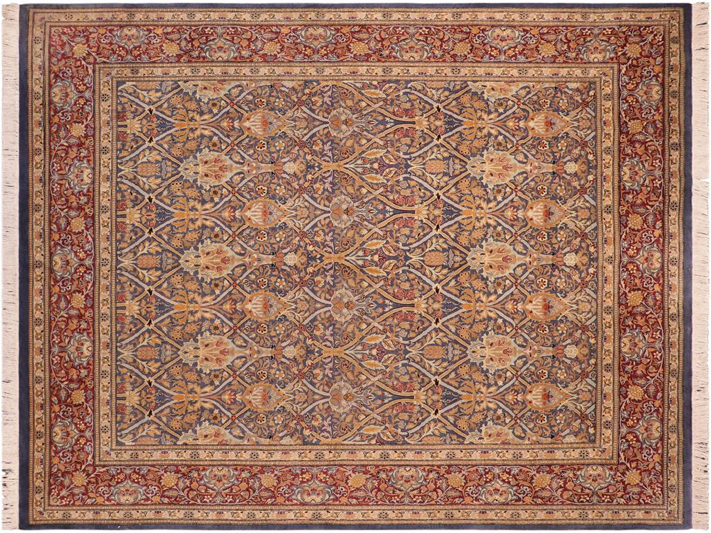 handmade Transitional Mujahid Blue Red Hand Knotted RECTANGLE 100% WOOL area rug 8x10
