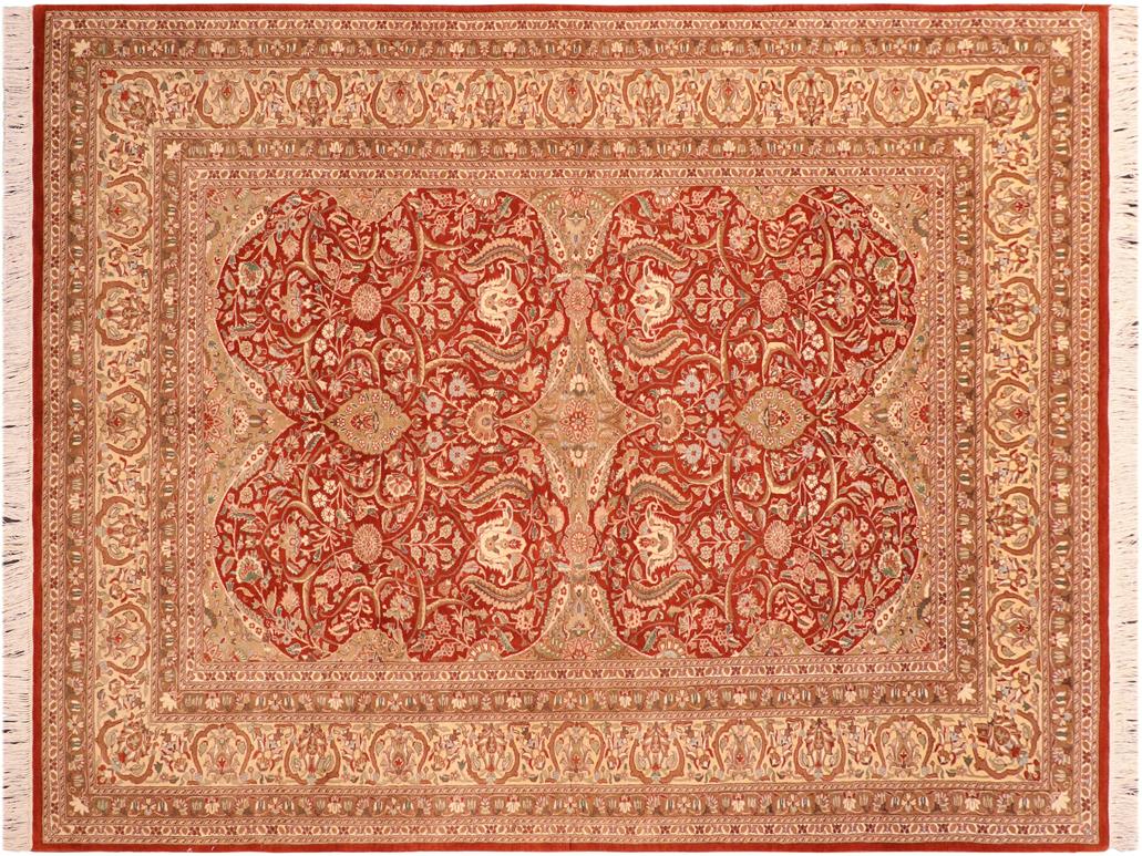 handmade Traditional Lahore Rust Beige Hand Knotted RECTANGLE 100% WOOL area rug 6x9