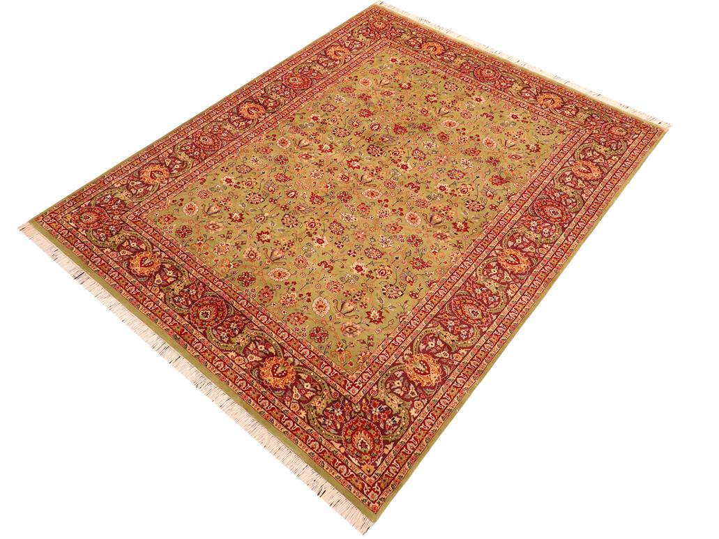 handmade Traditional Lahore Green Burgundy Hand Knotted RECTANGLE 100% WOOL area rug 6x9