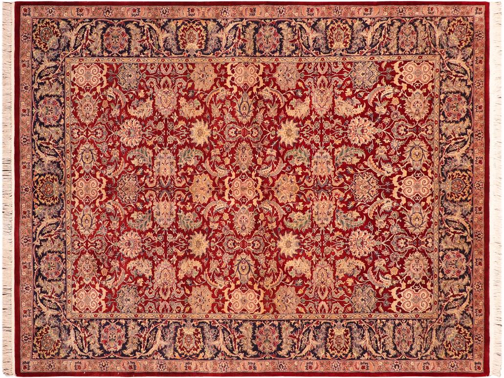 handmade Traditional Agra Red Blue Hand Knotted RECTANGLE 100% WOOL area rug 6x9
