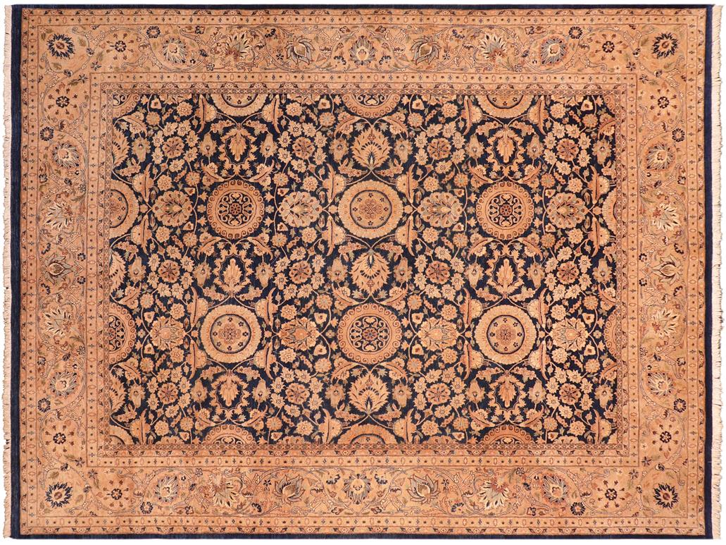 handmade Traditional Agra Tabriz Blue Tan Hand Knotted RECTANGLE 100% WOOL area rug 8x10