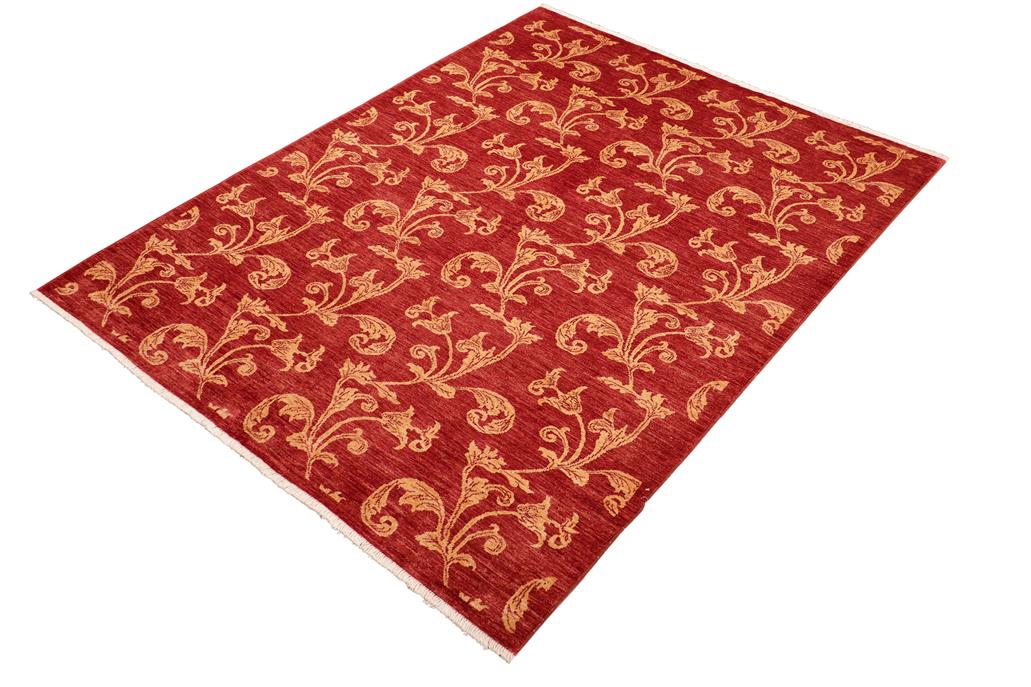 handmade Transitional Kafkaz Red Gold Hand Knotted RECTANGLE 100% WOOL area rug 6x9