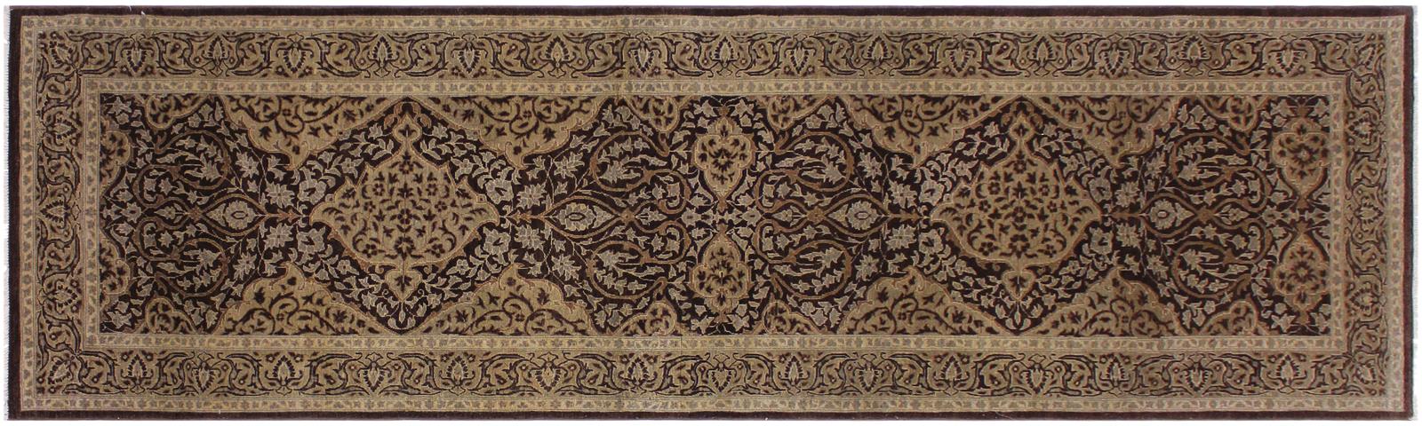 handmade Transitional Veg Dye Brown Tan Hand Knotted RUNNER 100% WOOL area rug 3x12