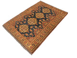 handmade Geometric Super Kazak Blue Tan Hand Knotted RECTANGLE 100% WOOL area rug 5x6