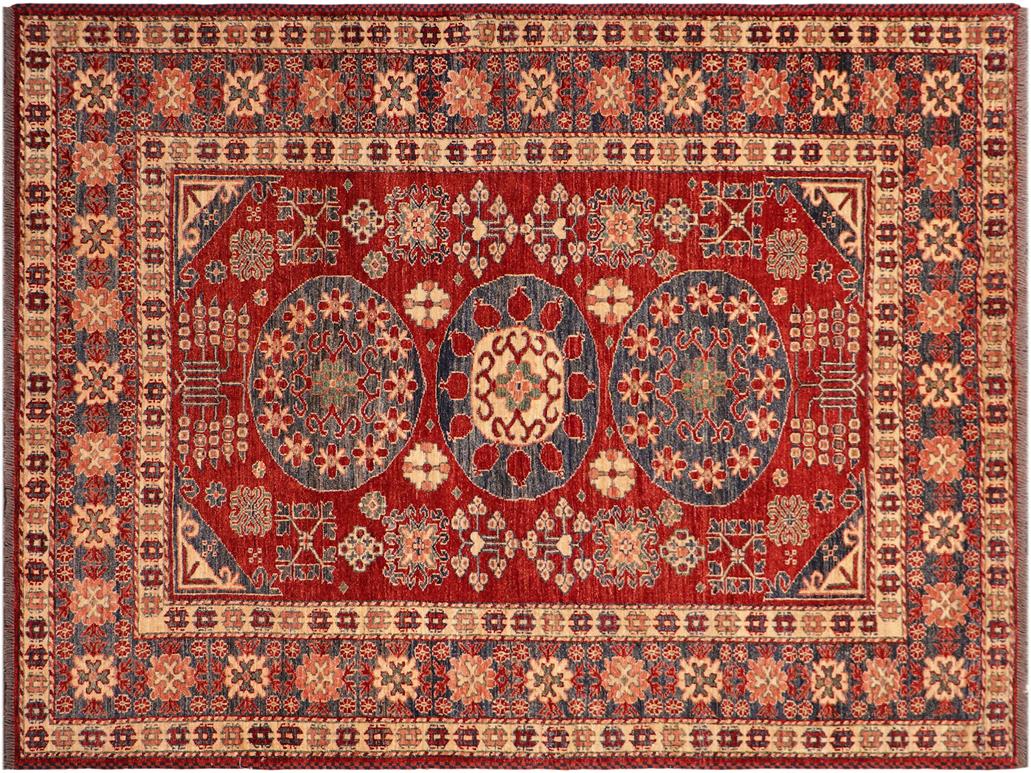 handmade Geometric Super Kazak Red Blue Hand Knotted RECTANGLE 100% WOOL area rug 5x6