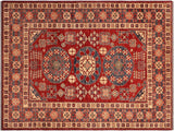 handmade Geometric Super Kazak Red Blue Hand Knotted RECTANGLE 100% WOOL area rug 5x6