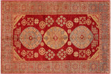 Rustic Heriz Ziegler Thu Red Blue Hand-Knotted Rug - 6'0'' x 8'10''