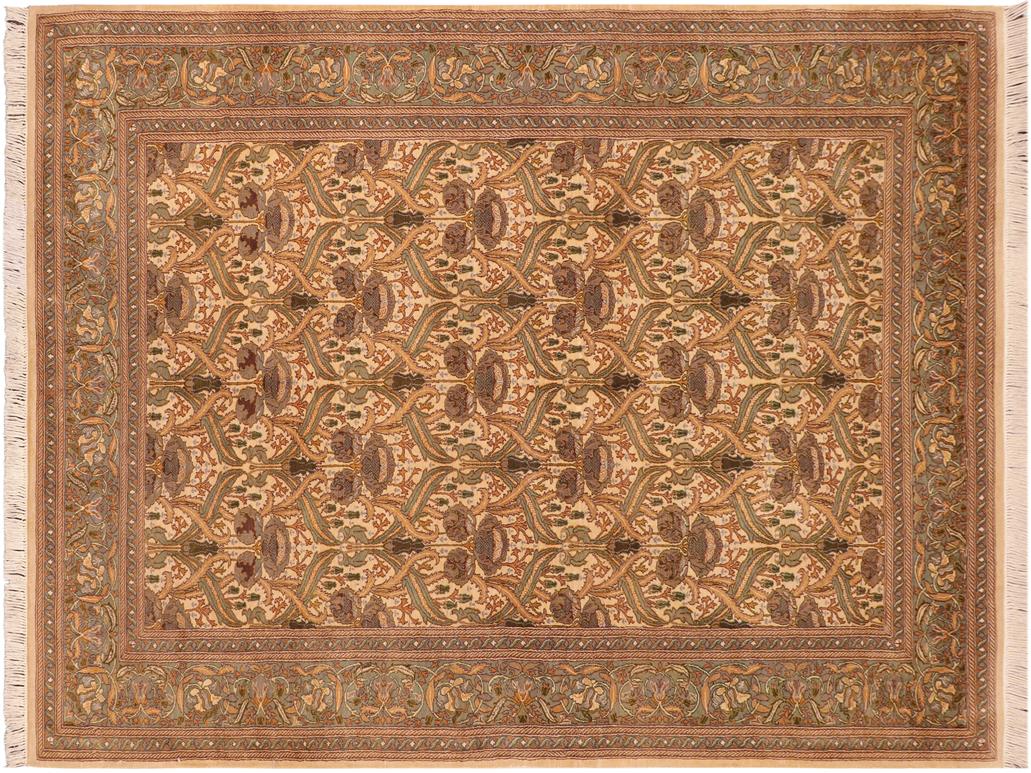 handmade Transitional Hamjolie Beige Green Hand Knotted RECTANGLE 100% WOOL area rug 6x10