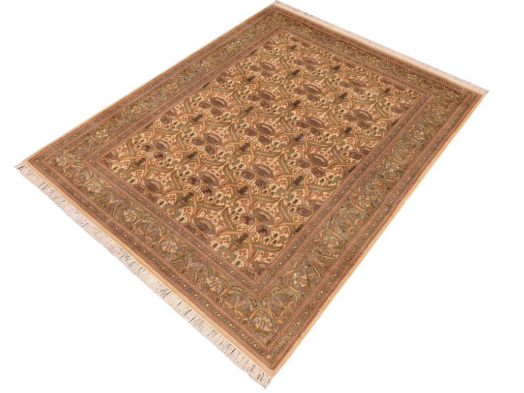 handmade Transitional Hamjolie Beige Green Hand Knotted RECTANGLE 100% WOOL area rug 6x10