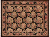 handmade Transitional Basarabian Black Pink Hand Knotted RECTANGLE 100% WOOL area rug 6x9