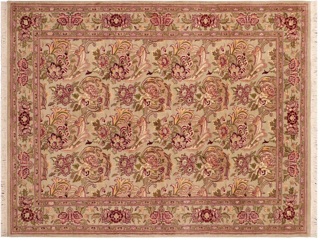 handmade Transitional Basarabian Green Pink Hand Knotted RECTANGLE 100% WOOL area rug 6x9