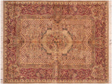 Abusson Pak Persian Merri Taupe/Pink Wool Rug - 6'1'' x 9'2''
