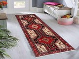 handmade Traditional Hamadan Red Blue Hand Knotted RUNNER 100% WOOL area rug 3x11