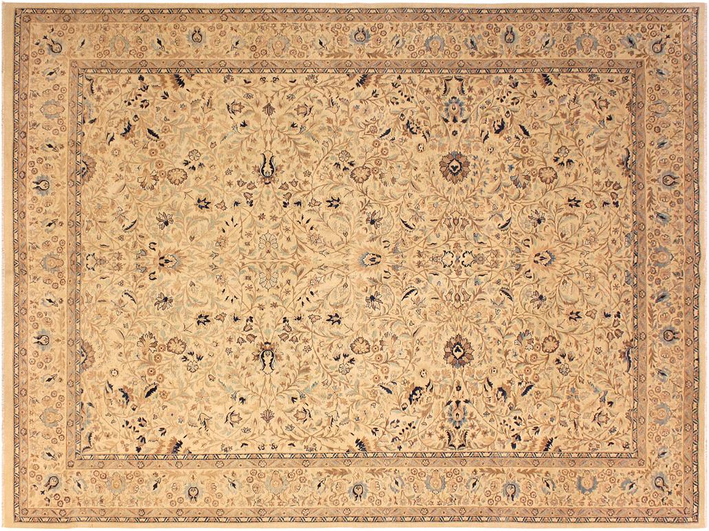 handmade Traditional Tabriz Taupe Blue Hand Knotted RECTANGLE 100% WOOL area rug 9x12
