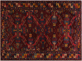 handmade Geometric Sherwan Red Blue Hand Knotted RECTANGLE 100% WOOL area rug 5x8