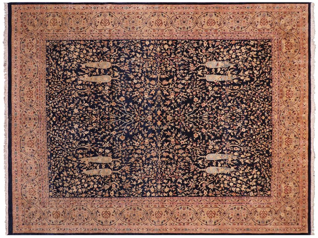 handmade Traditional Kashan Drk. Blue Dark Gold Hand Knotted RECTANGLE 100% WOOL area rug 8x10