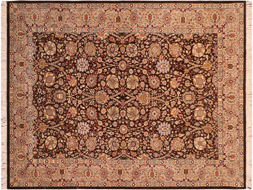 handmade Traditional  Brown Taupe Hand Knotted RECTANGLE 100% WOOL area rug 6x9