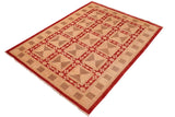 handmade Transitional Kafkaz Chobi Ziegler Red Tan Hand Knotted RECTANGLE 100% WOOL area rug 6 x 9