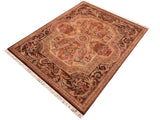 handmade Traditional Firdous Tan Brown Hand Knotted RECTANGLE 100% WOOL area rug 6x9