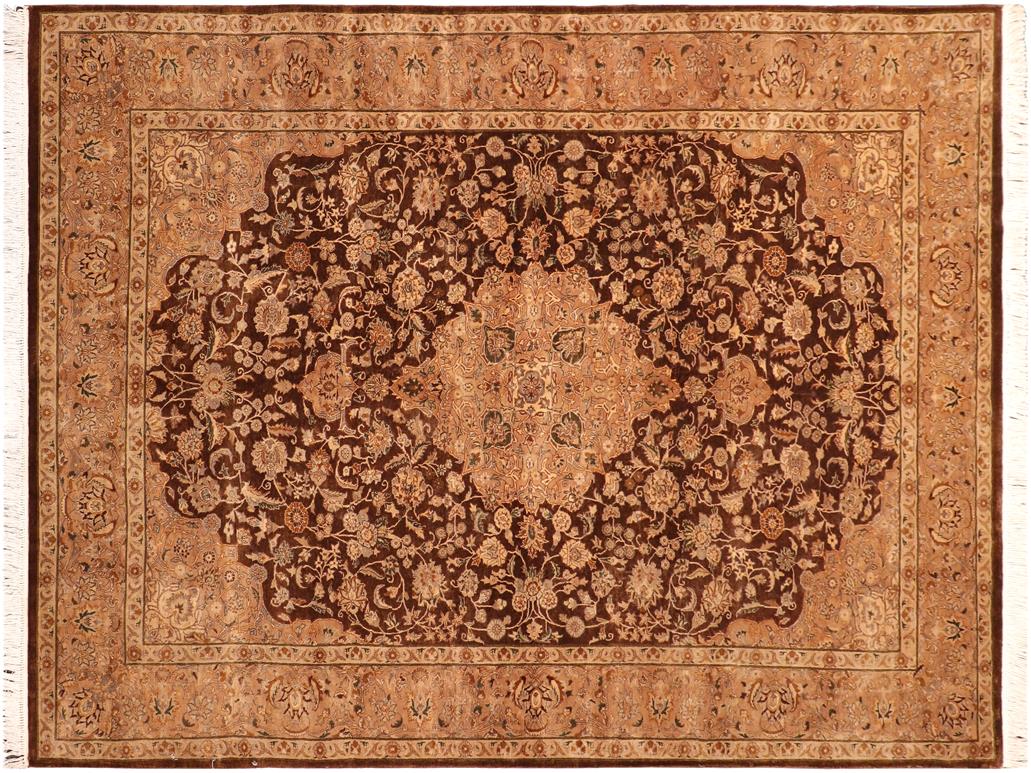 handmade Traditional Kashan Brown Tan Hand Knotted RECTANGLE 100% WOOL area rug 6x9