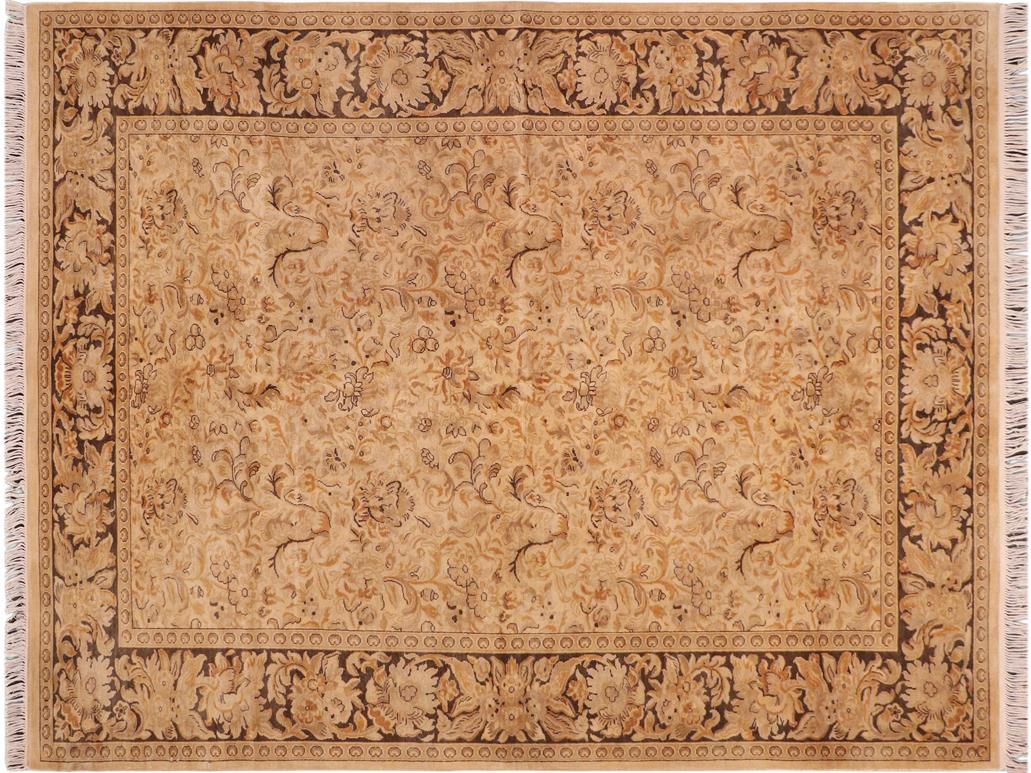 handmade Traditional Sukhan Beige Charcoal Hand Knotted RECTANGLE 100% WOOL area rug 6x9