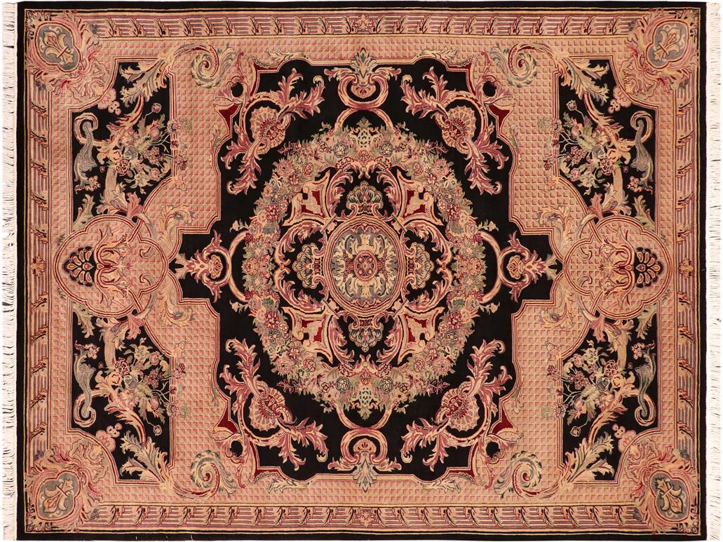handmade Traditional Firdous Black Pink Hand Knotted RECTANGLE 100% WOOL area rug 6x9