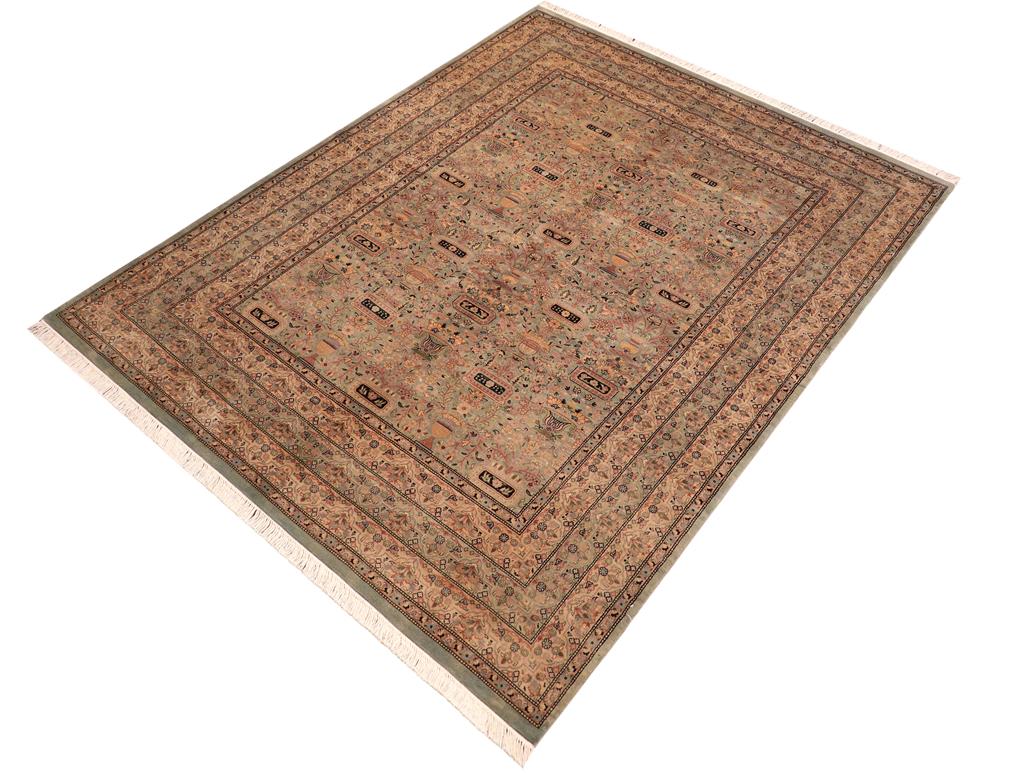 handmade Traditional Agra Green Beige Hand Knotted RECTANGLE 100% WOOL area rug 6x10