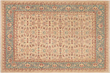 Shabby Chic Ziegler Laurena Beige Green Hand-Knotted Wool Rug - 8'1'' x 9'8''