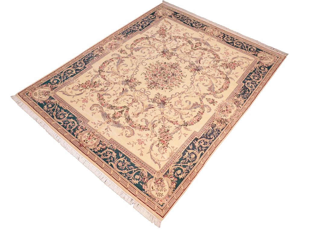 handmade Traditional Fazalhaq Beige Teal Hand Knotted RECTANGLE 100% WOOL area rug 8x10
