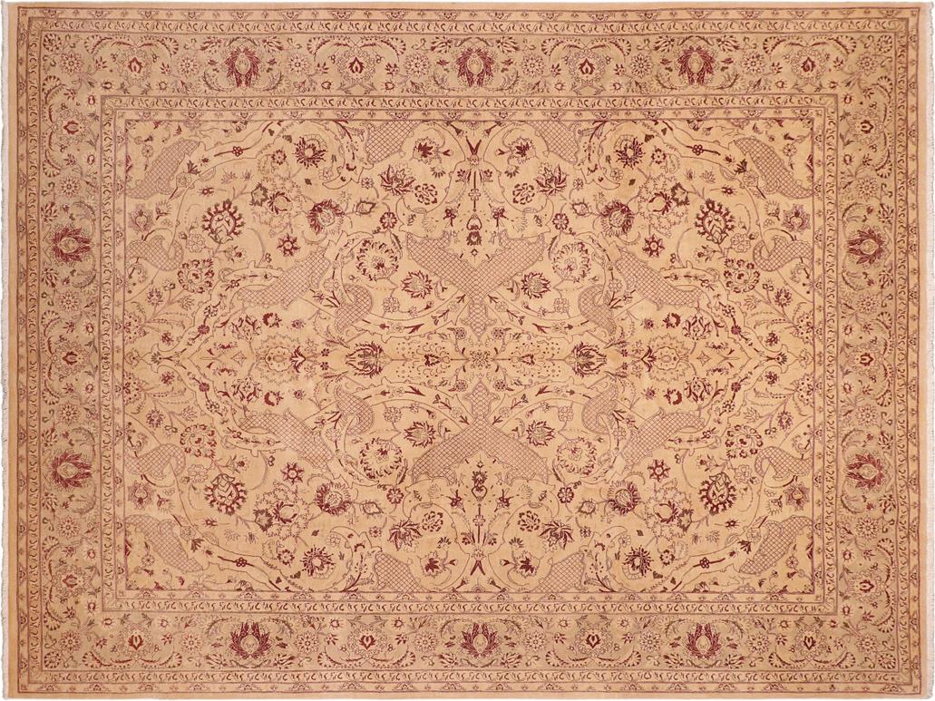 handmade Traditional Agra Tan Red Hand Knotted RECTANGLE 100% WOOL area rug 8x10