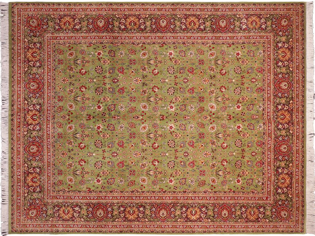 handmade Traditional  Green Aubergine Hand Knotted RECTANGLE 100% WOOL area rug 8x10