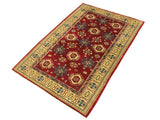 handmade Geometric Sherwan Red Gold Hand Knotted RECTANGLE 100% WOOL area rug 4x6