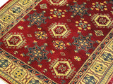 handmade Geometric Sherwan Red Gold Hand Knotted RECTANGLE 100% WOOL area rug 4x6