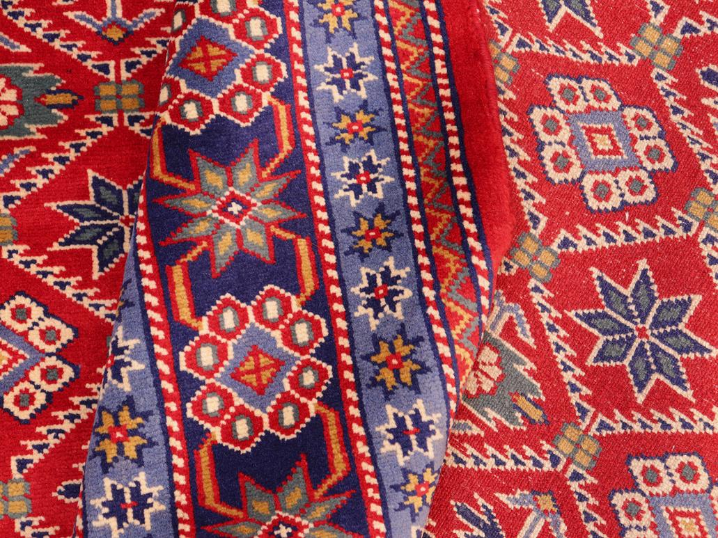 handmade Geometric Sherwan Red Blue Hand Knotted RECTANGLE 100% WOOL area rug 5x7
