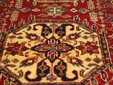 handmade Geometric Super Kazak Red Tan Hand Knotted RECTANGLE 100% WOOL area rug 4x6