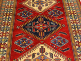 handmade Geometric Sherwan Red Beige Hand Knotted RECTANGLE 100% WOOL area rug 4x7