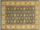 Turkish Knotted Istanbul Gilbert Teal/Ivory Wool Rug - 4'2'' x 5'11''